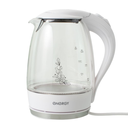 Изображение чайник energy e-262 (1.7л) стекло, пластик белый, мощность 1850-2200 вт