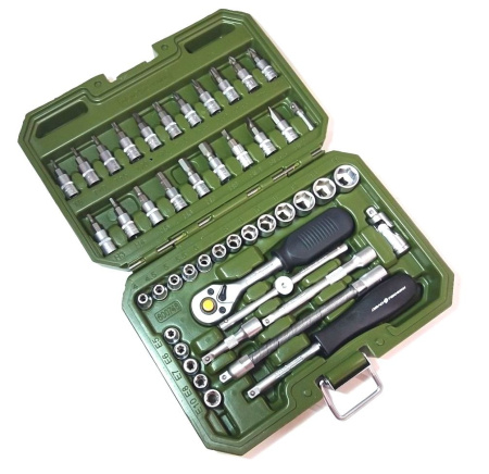 Изображение набор головок дт 1/4" 6-гр. с трещоткой  46пр.  600746 1/10