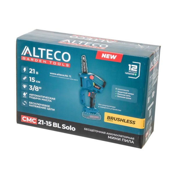 Изображение аккумуляторная цепная мини-пила alteco cmc 21-15 bl solo бесщеточная (21 в /  3/8" )