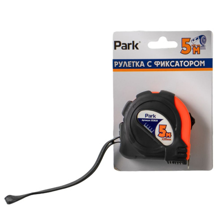 Изображение рулетка park с фиксатором, прорезиненный корпус, 5мx25мм / 12