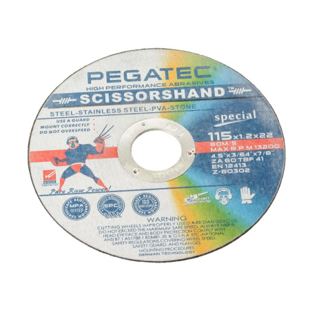 Изображение диск отрезной по металлу универсал. pegatec 115*1,2*22/50/400 мм акция !