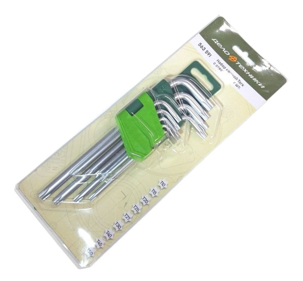 Изображение набор ключей дт torx 9 шт.с отв.(т10,т15,т20,т25,т27,т30,т40,т50) дт 10/40 563591 