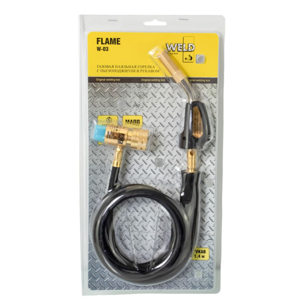 Изображение горелка на газовый балон пьезо weld flame (мапп - газ) w-03 (360°) рукав 1,4м