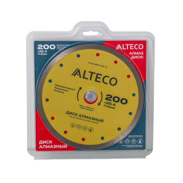 Изображение диск алмазный alteco 200*25,4 мм сплошной по керамике